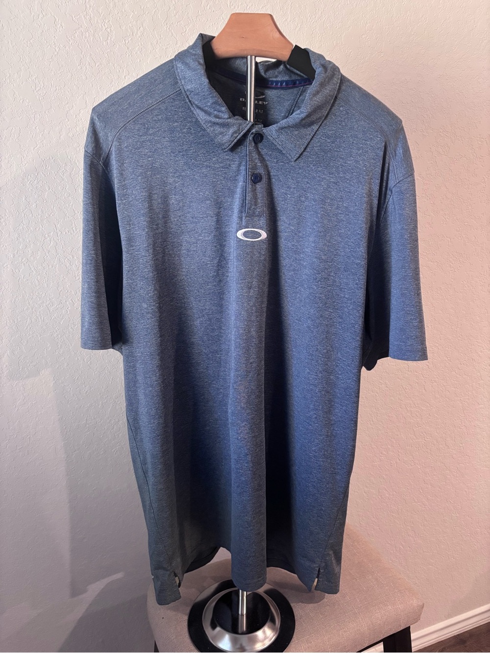 Oakley Hydrolix Golf Polo Men’s L Blue Heather Snap Button Performance Regular F